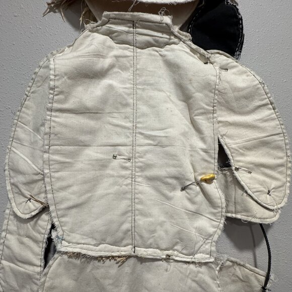 Handmade Vintage 48" Scarecrow Wall Decor Fabric Plaid Denim Articulated Hayride - Picture 10 of 13